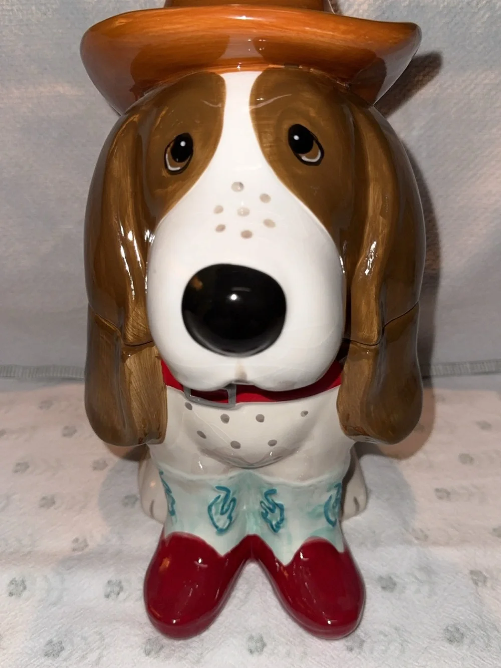 The Pioneer Woman Brown & White Dog Cookie Jar with Red Boots